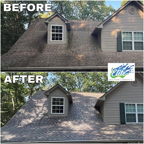 Shingle roof wash before and after