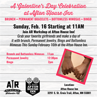 Grab your friends and join us for a Galentines Brunch with permanent jewelry, bottomless mimosas and Bingo.