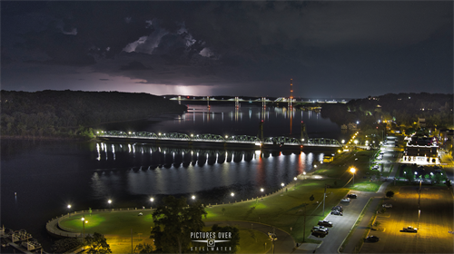 Drone Aerial View Summer Storms Downtown Stillwater