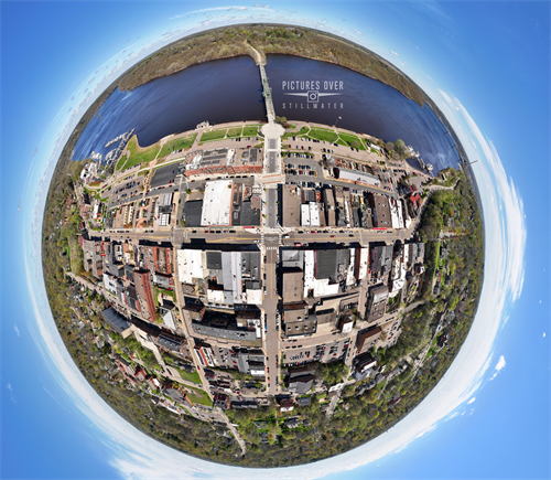 Drone Aerial View Tiny Planet Downtown Stillwater Mainstreet