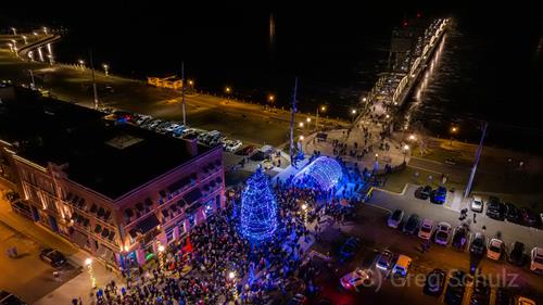 Drone Aerial View Downtown Stillwater Chestnut Plaza Tree Lighting Event view more at https://picturesoverstillwater.com/chamber