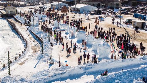 Drone Aerial View Downtown Stillwater World Snow Sculpting Championship view more at https://picturesoverstillwater.com/snow