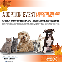 Homeward Pet Adoption Event and Stock the Subaru Pet Food Drive