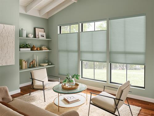 Cellular Shades with a top-down feature allowing more light while maintaining privacy.
