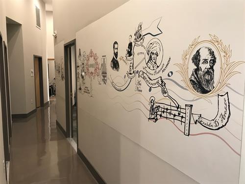 Hall B. Wall paper showing the evolution of the music. 