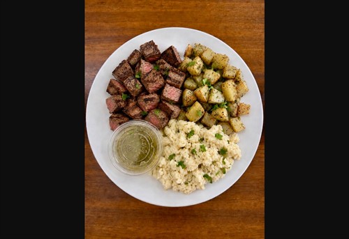Steak & Egg Power Bowl. High protein breakfast from our 100% gluten free dedicated kitchen at EAT THIS Fast & Fresh.