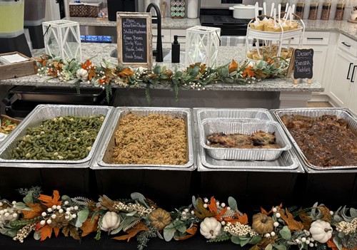 Serving Green Beans, Dirty Rice, Stuffed Mushrooms, Bourbon Chicken