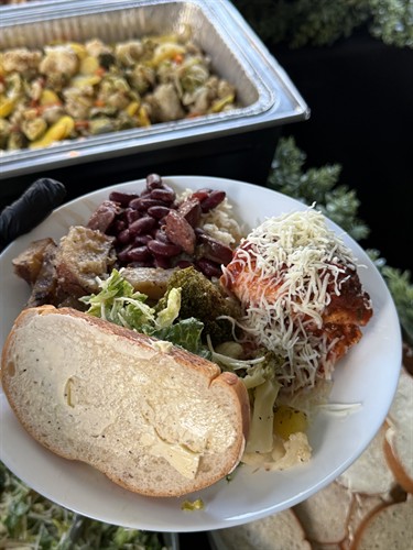 Jambalaya, Chicken Parmesan, Roasted Potatoes, Mixed Veggies , Caesar Salad and French Bread with Garlic Butter