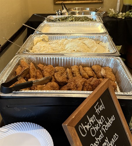 Serving Chicken Fried Chicken, Mashed Potatoes, Gravy, Green Beans