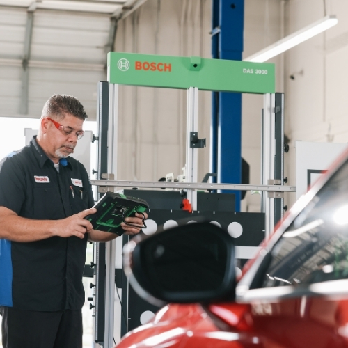 Bosch Auto Service North Houston performing a vehicle alignment.