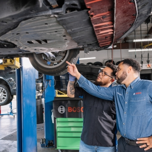 Bosch Auto Service North Houston performing a vehicle inspection. 