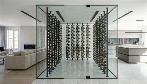 Large Modern glass wine cellar in The Woodlands, TX.