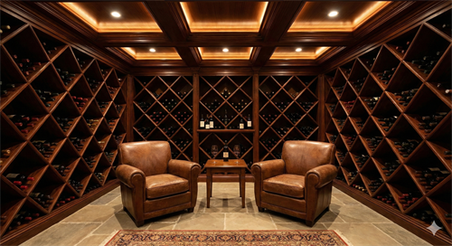 Traditional wooden wine cellar in The Woodlands, TX.