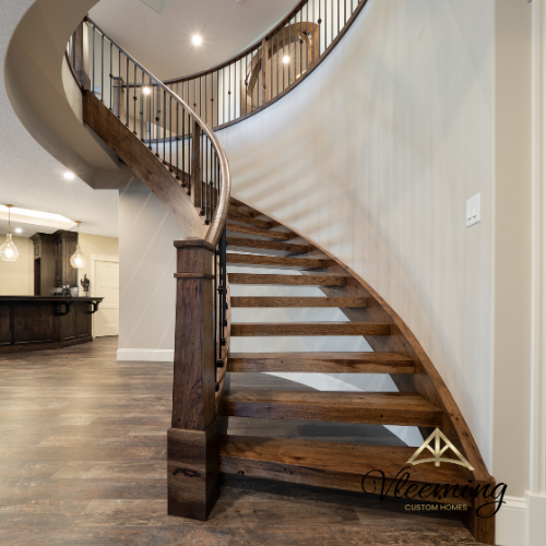 Cedarwood Estate curved staircase at Gull Lake