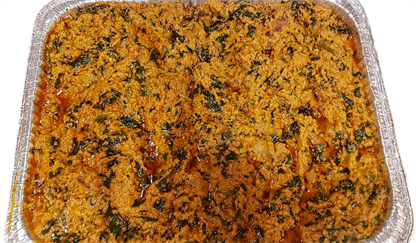 Egusi Soup – Traditional West African melon-seed soup, available with fish, beef or your choice of protein.