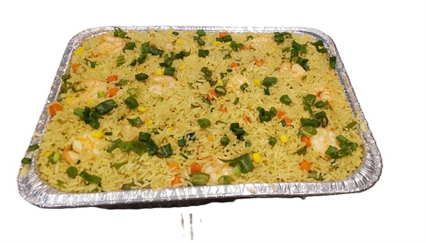 Nigerian Fried Rice – Savory rice with mixed vegetables, available with your choice of protein.