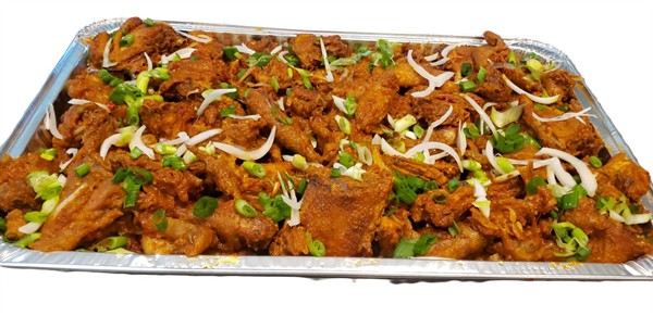 Hard Stew Chicken – Well-seasoned chicken, crisped and garnished with onions, scallions and green peppers.