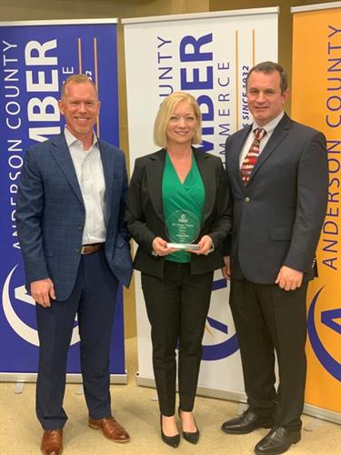 ACCC Annual Business Luncheon. From L to R: Brad Dunn, PSI Business Development Manager; Tammy Gross, PSI Human Resources Manager, 2021 ACCC Board Chair, and recipient of the R.C. "Dudley" Hoskins Award; Clint Gross, PSI Vice-President.