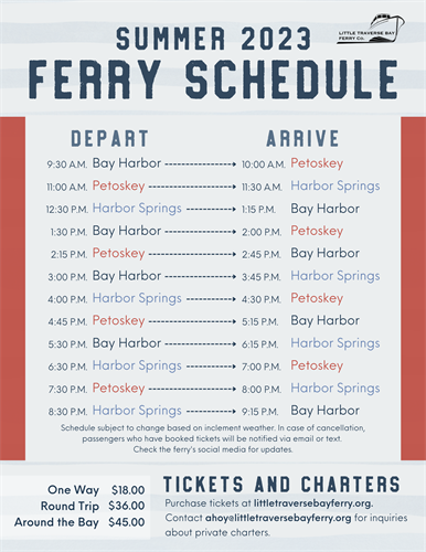 Daily Schedule Little Traverse Bay Ferry Co. 