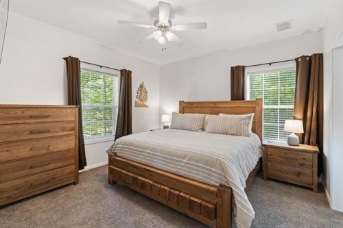 Primary bedroom: king bed, private bath with walk-in shower