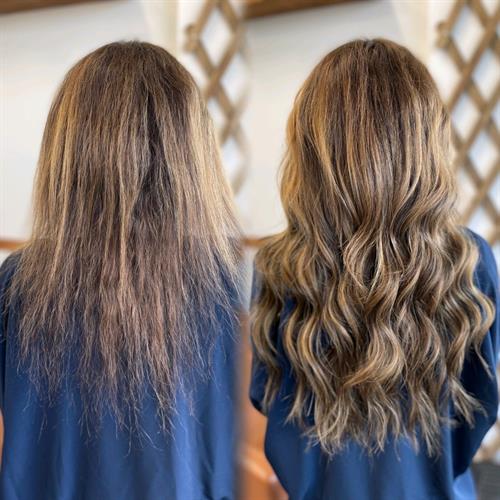 Before/After of Noel: Color Correction and 3 Rows Concealed Hand Tied Hair Extensions