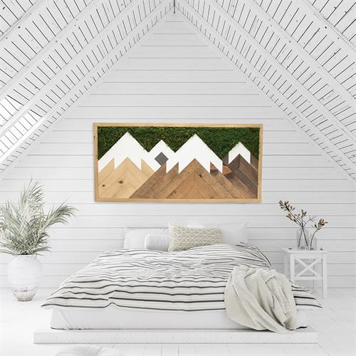 The Mountain Moss Wall Frame - made of 100% reclaimed wood. This doesn't look like an air filter, but it is! Scientifically certified to improve you air quality, this moss wall art is the perfect accent to any space.