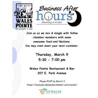 2023 - Business After Hours - Wales Pointe Restaurant & Bar - Thurs., 3/9/23