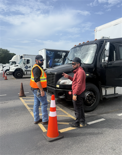 Hands-on pre-trip inspection training.