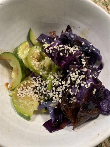 Roasted Red Cabbage and Roasted Zucchini By The Plant Based Concierge