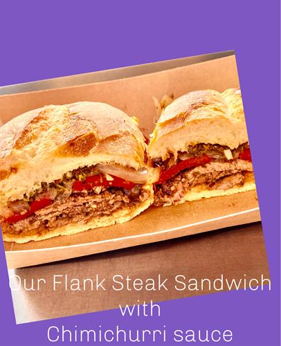 Flank steak sandwich with Chimichurri sauce 