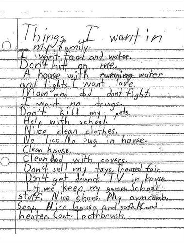 A letter from a child in foster care.