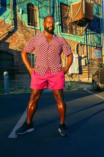 Custom short sleeved silk shirt and cotton twill shorts