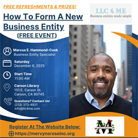 12/6 FREE MASTERCLASS (W/REFRESHMENTS): HOW TO START A NEW BUSINESS ENTITY