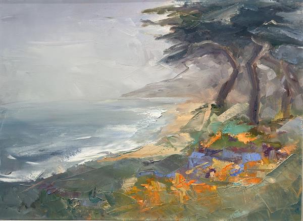 Carmel Beach Fog.  18x24 oil on canvas