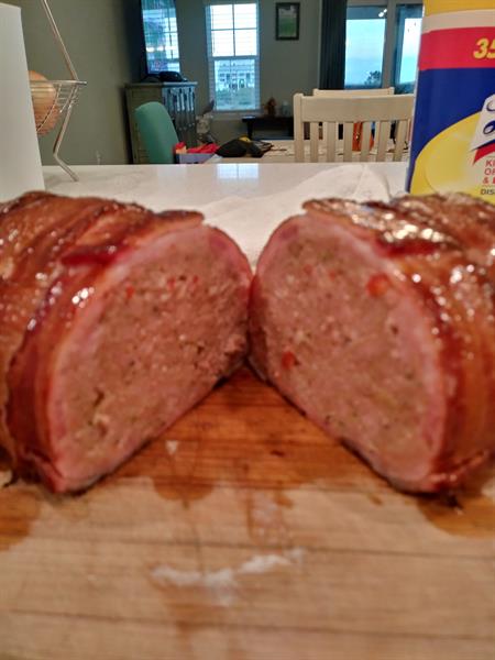 Bacon wrapped BBQ meatloaf