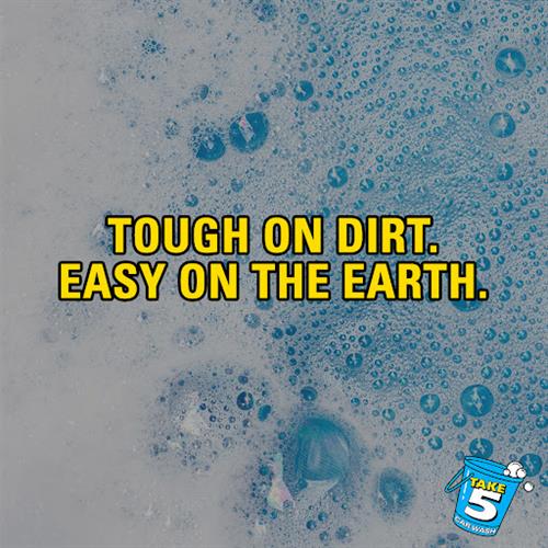 Treat your car and be kind to the planet with our innovative wash and rinse technology. Our patented biodegradable soaps are gentle on the environment, but tough on dirt and grime. Drive through your local Take 5 Car Wash today for fast and friendly service!