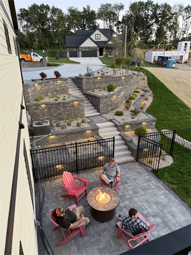 Stairway through a terraced retaining wall