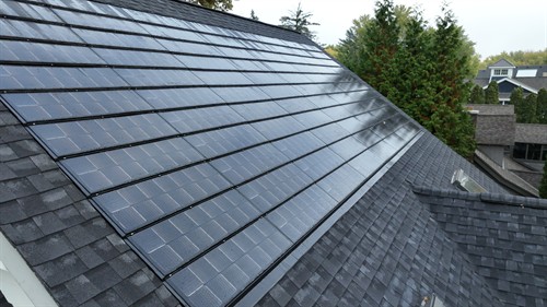 Detailed view of the solar shingle array showcasing its sleek design and durable construction for reliable energy performance.