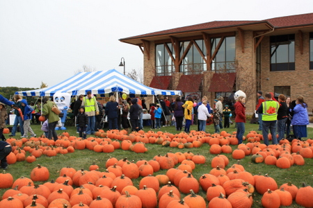 Oak Bank annually hosts the Great Pumpkin Give Away to support a local cause in October.