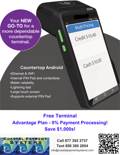 Free Payment Processing Terminal with $0 processing. 