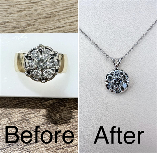 Another stunning transformation! Our client trusted us to create a beautiful pendant featuring the diamonds from her Mother's ring, allowing her to keep her Mother's memory close to her heart.