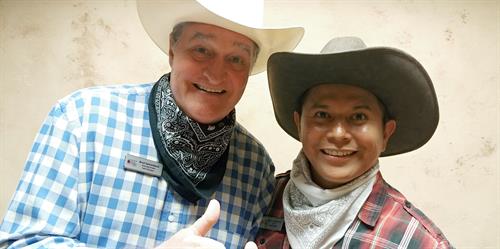 Dressed up for the Western themed client appreciation party