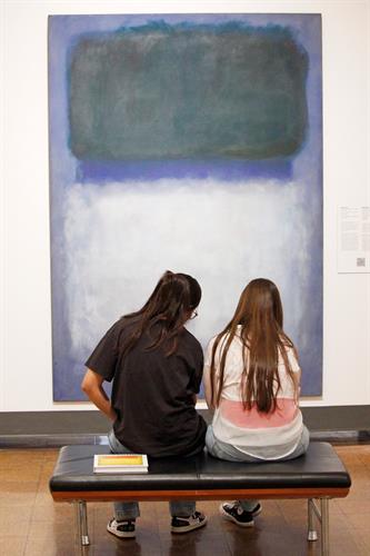 University of Arizona students reflect in front of Mark Rothko's "Green on Blue" 