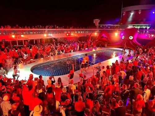 Scarlet Night is one of Virgin Voyages’ most iconic onboard experiences.