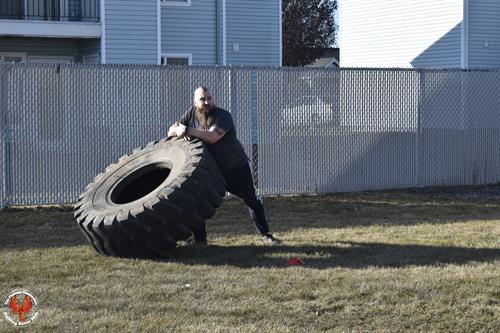 Teaching Tire flips during the Phoenix Men's Conference in February 