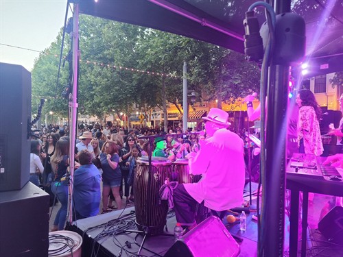 Live sound and lighting for a downtown community concert