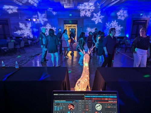 DJ and custom lighting for a holiday celebration