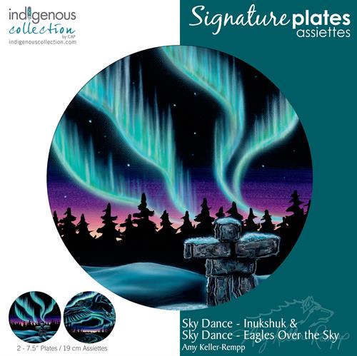 Set of Plates by Amy Keller-Rempp _ Inukshuk & Eagle Over The Snye