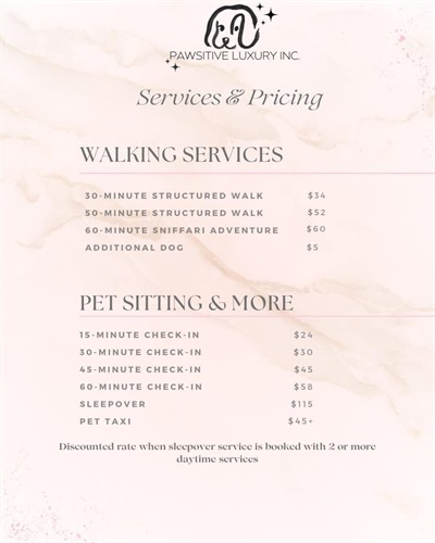 Current services and pricing 