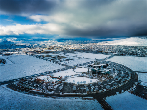 The Prescott Valley Civic Center campus covered in snow.